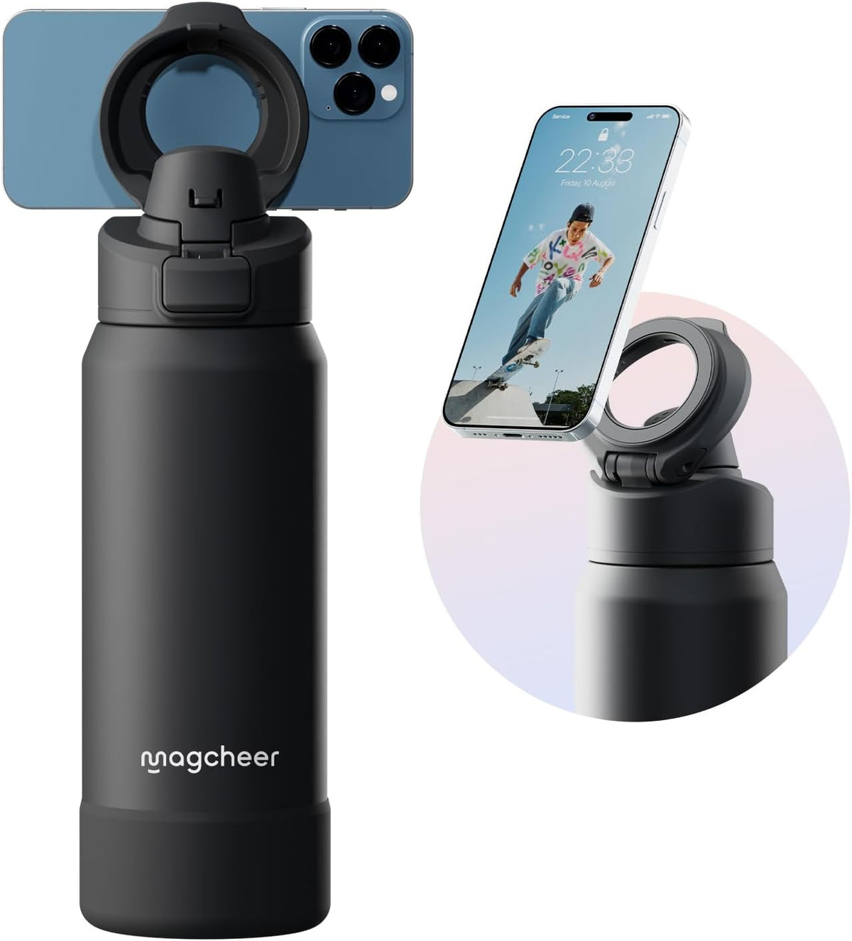 VOKRA Mag Bottle – 32 oz Magnetic Phone Mount Water Bottle