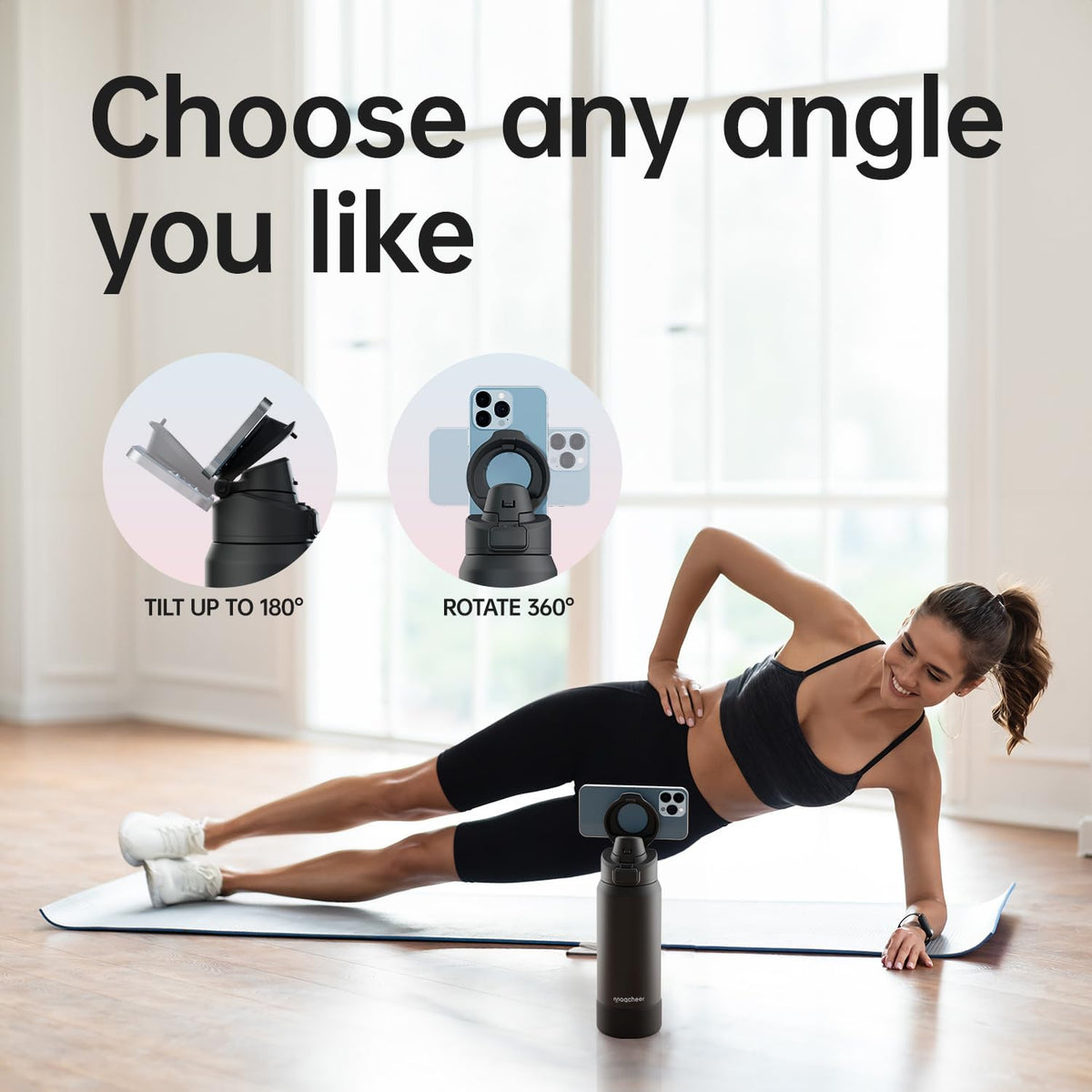 VOKRA Magnetic Gym Bottle – Phone Mount Lid, Insulated Steel